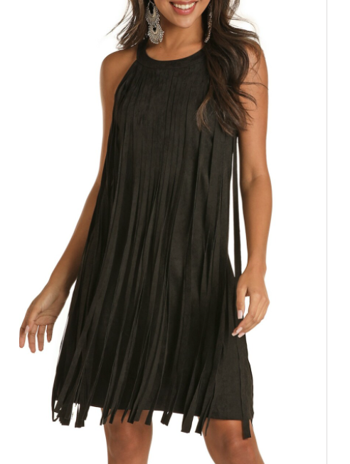 Micro-Suede Fringe Dress ...